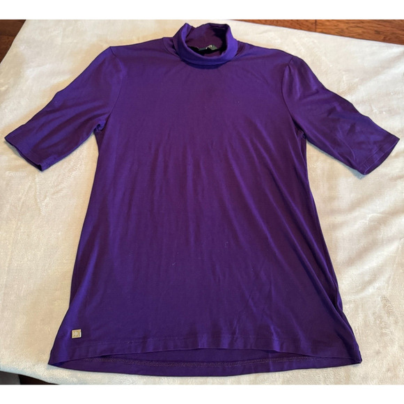 Lauren Ralph Lauren Purple Turtleneck Stretch Top sweater short sleeve viscose L - Picture 1 of 6